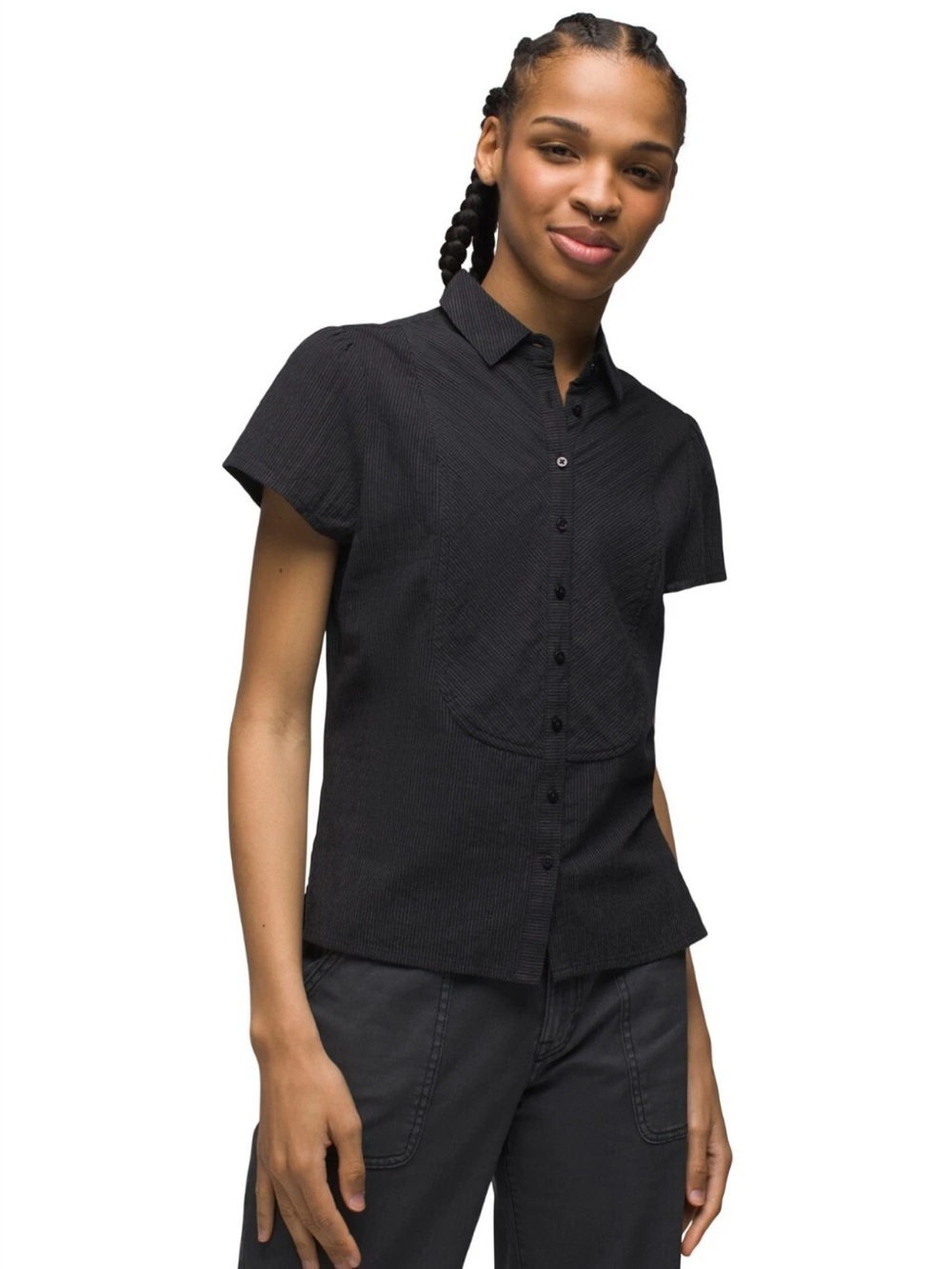 prAna BLACK KATYA SHORT SLEEVE TOP Size Large